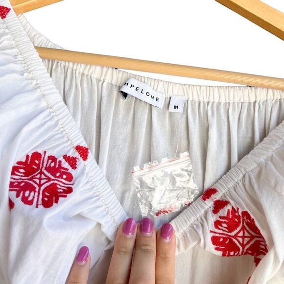 Pampelone Bardot White Red Embroidered Off the Shoulder Tunic Dress Cover Up - Picture 5 of 11